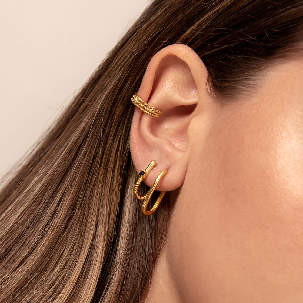 Women’s Rectangular Hoops With Central Stone Detail and Twisted Base