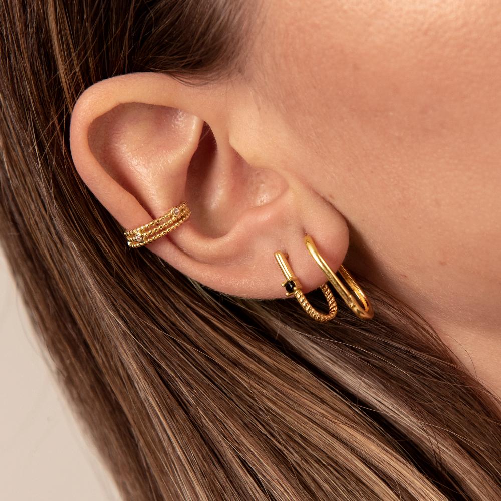 Women’s Rectangular Hoops With Central Stone Detail and Twisted Base