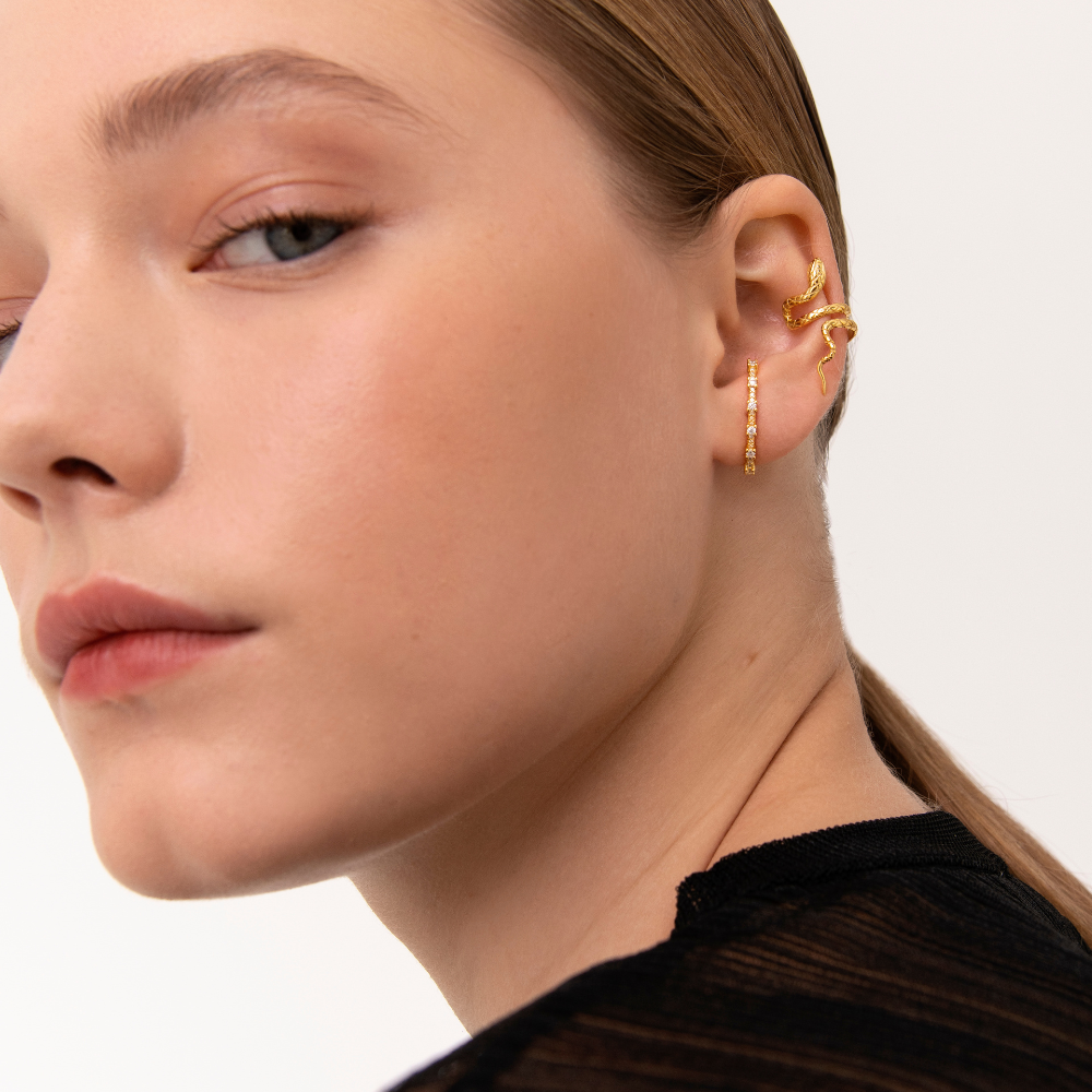 Women's Snake Ear Cuff with Twisted Design and Engraved Scale Features