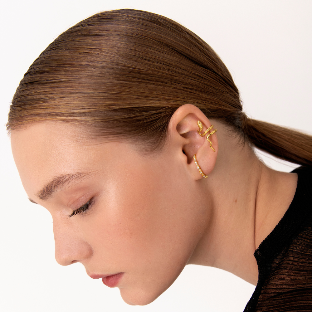 Women's Snake Ear Cuff with Twisted Design and Engraved Scale Features