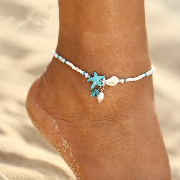 Isla – Star and shell ankle bracelet with natural stones