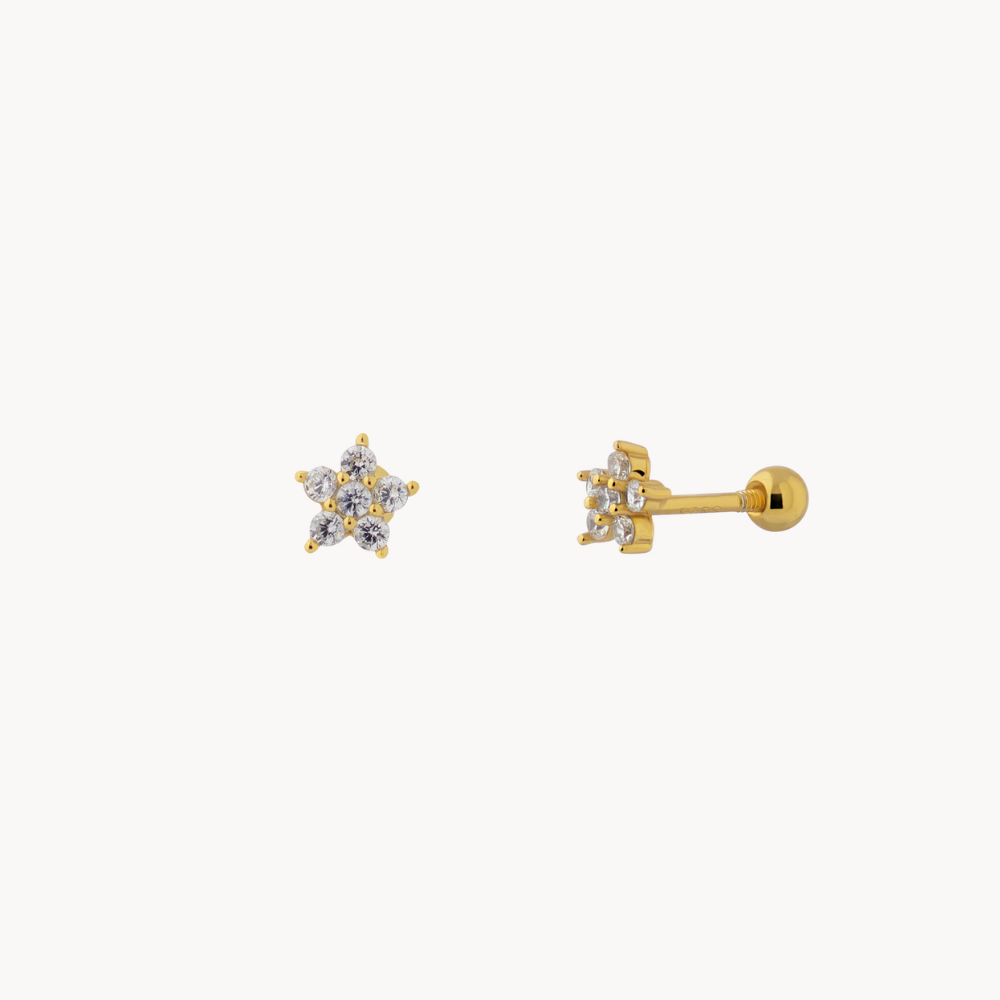 Women's Floral Piercing with Round Gem Setting and Screw Ball Closure