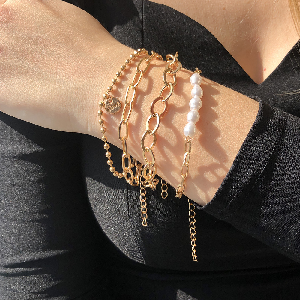 3-piece golden pearl bracelet set - great chain set