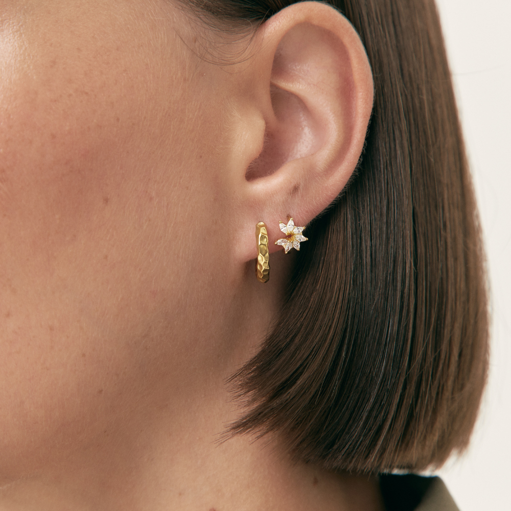 Women’s Flower Hoops Showcasing Open Flower Design and Circular Stone Setting
