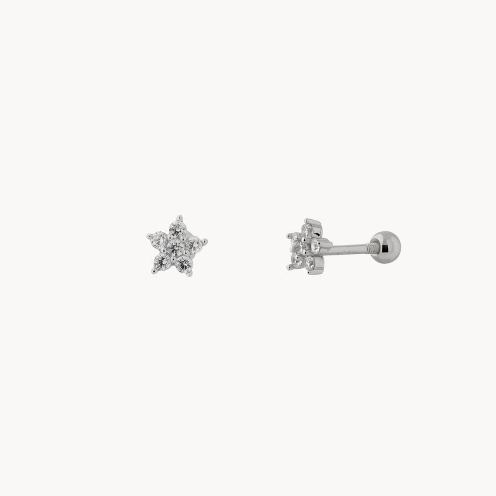 Women's Floral Piercing with Round Gem Setting and Screw Ball Closure