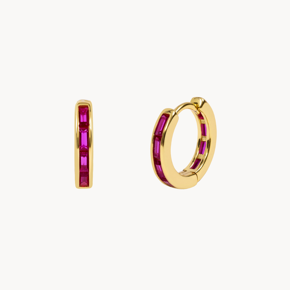 Women’s Hoop Earrings With Baguette-Shaped Stone Accents and Sleek Design