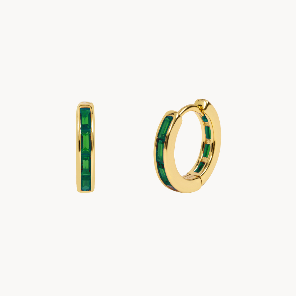 Women’s Hoop Earrings With Baguette-Shaped Stone Accents and Sleek Design