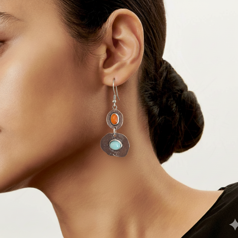Women’s Drop Earrings Featuring Unique Round Shapes and Oval Stone Accents