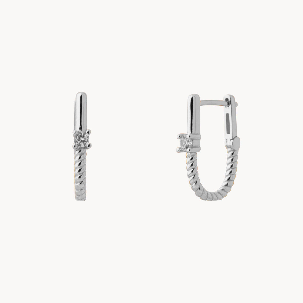 Women’s Rectangular Hoops With Central Stone Detail and Twisted Base
