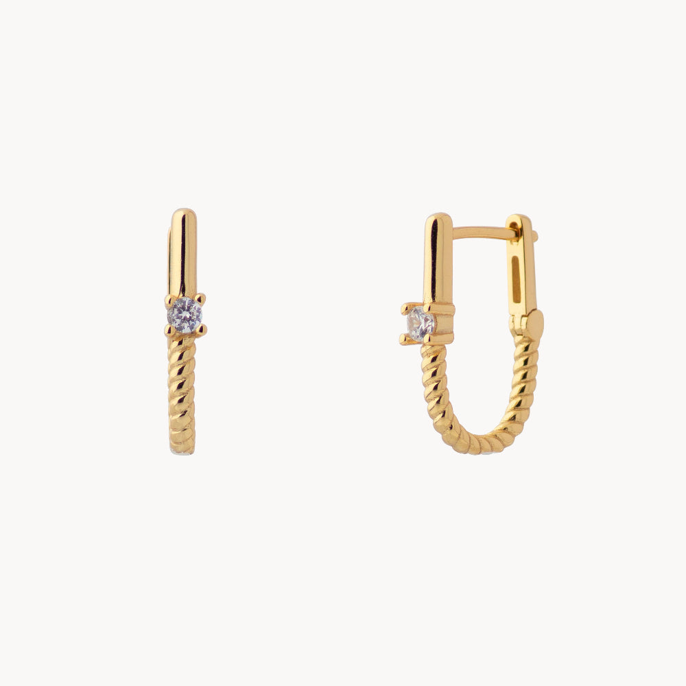 Women’s Rectangular Hoops With Central Stone Detail and Twisted Base