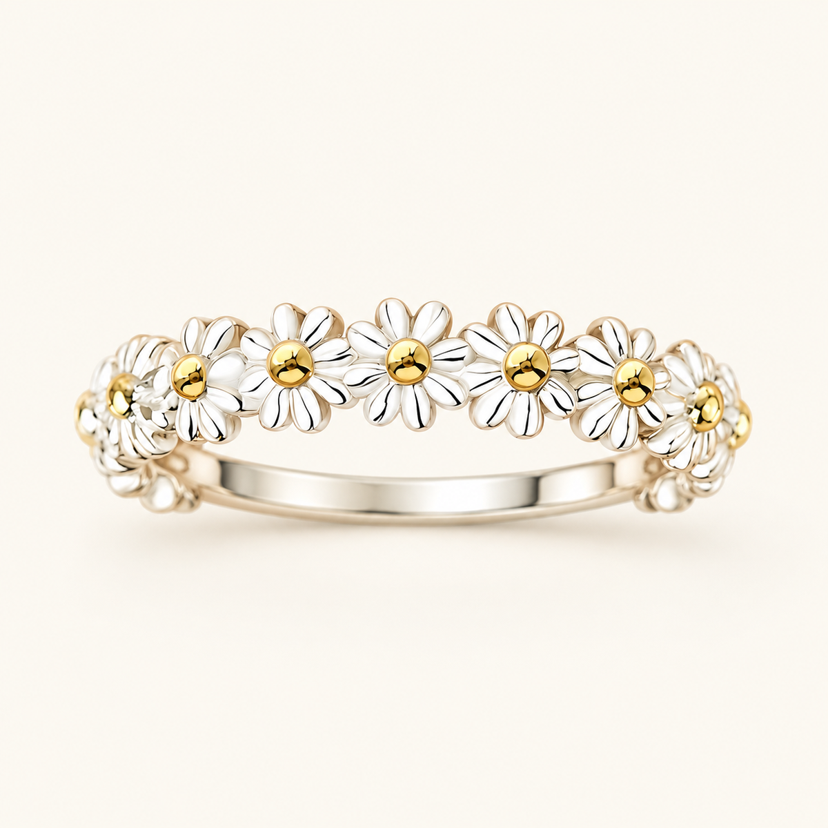 Charlie – Adjustable silver ring with hand-painted daisies