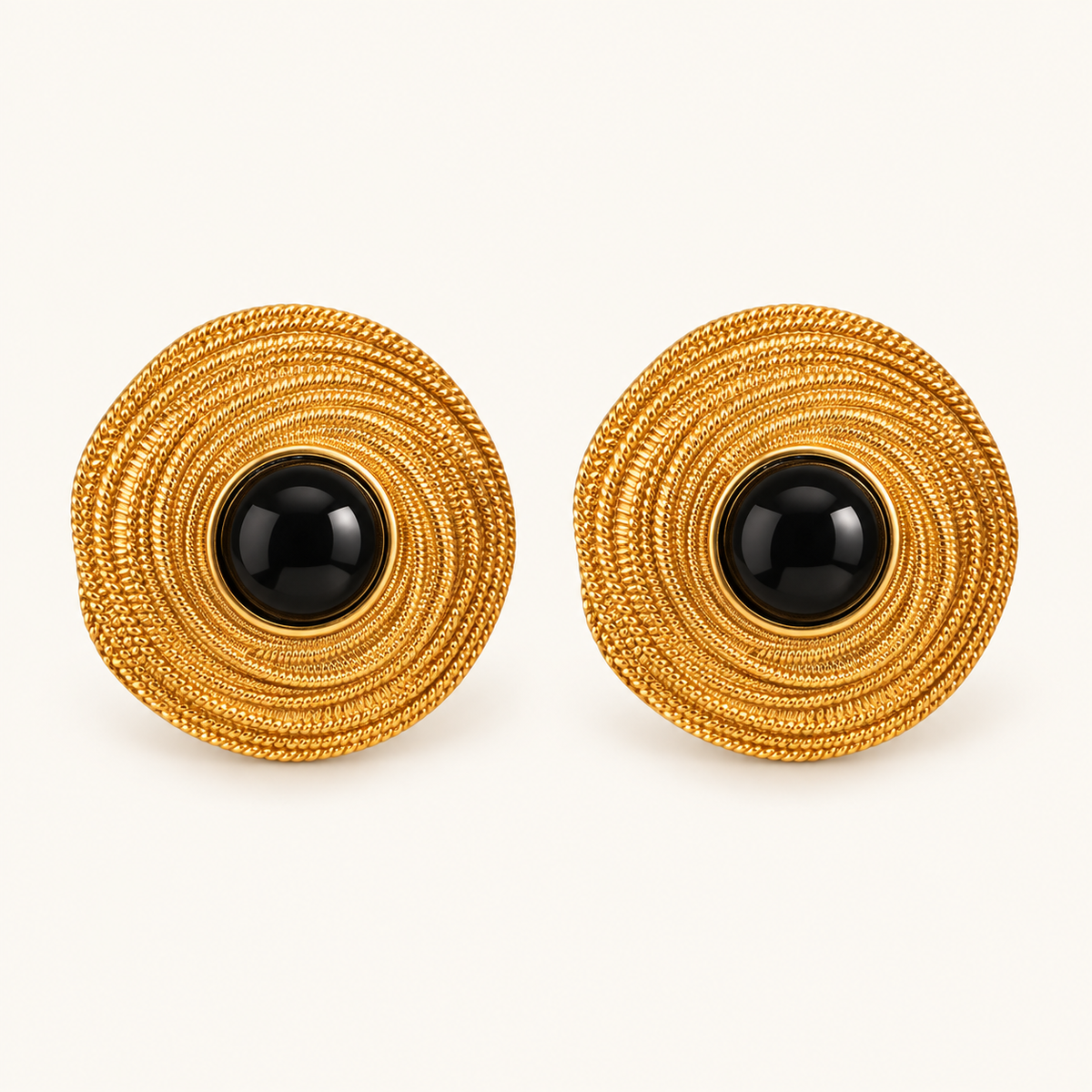 Carrie – Gold hoops with black onyx