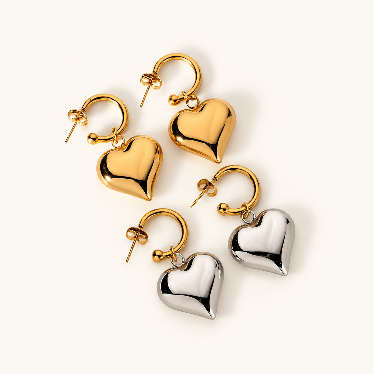 Liza – Hanging heart-shaped gold earrings
