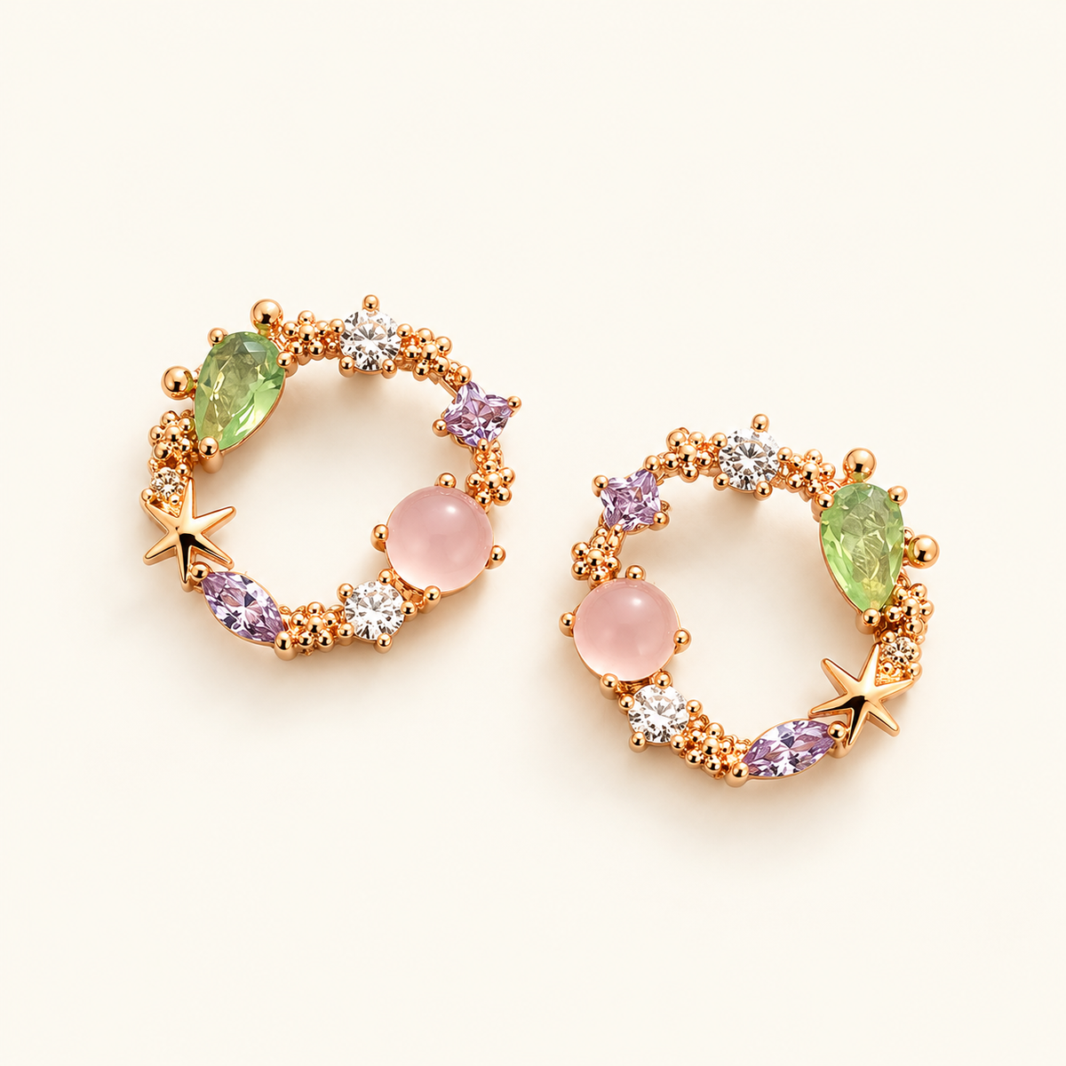 Florina – Crystal and rose gold flower earrings