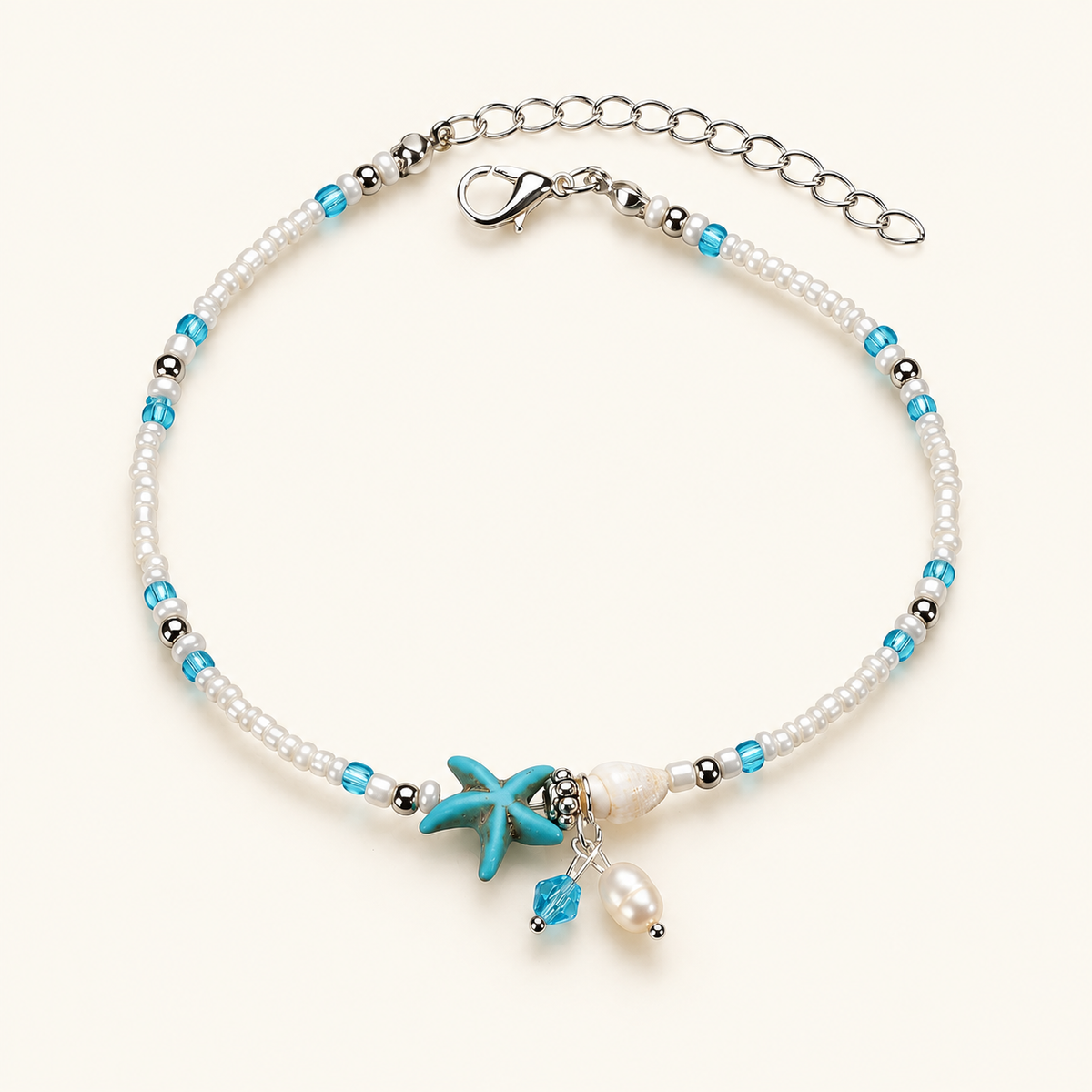 Isla – Star and shell ankle bracelet with natural stones