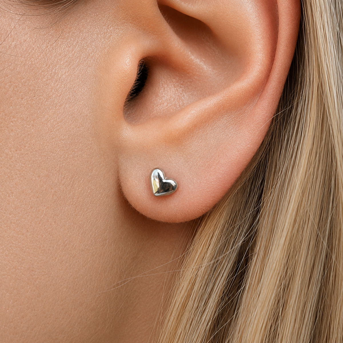 Mini Heart Earrings in Sterling Silver