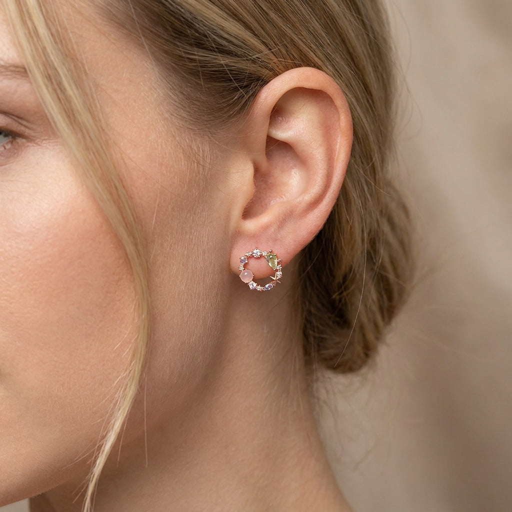 Florina – Crystal and rose gold flower earrings