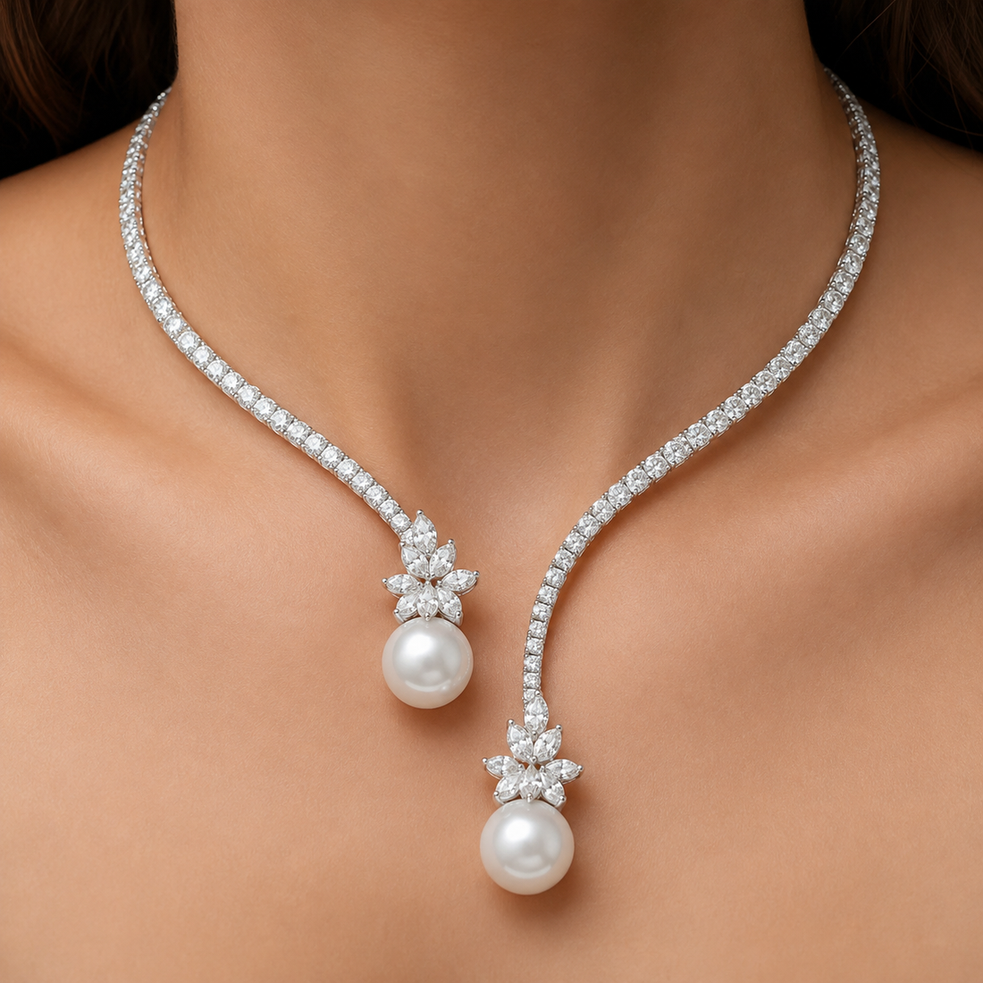 Lyra – Shiny sterling silver necklace with pearls