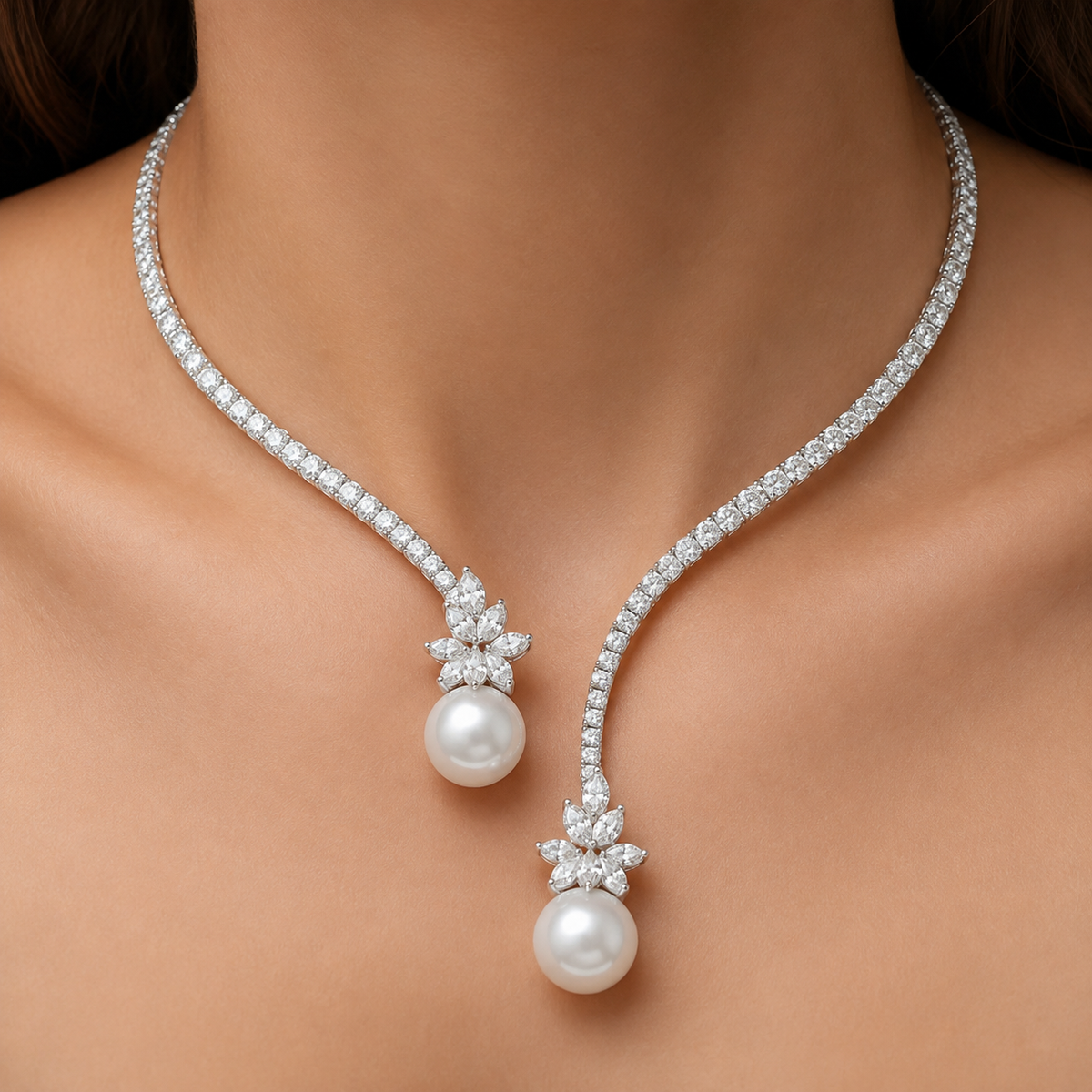 Lyra – Shiny sterling silver necklace with pearls