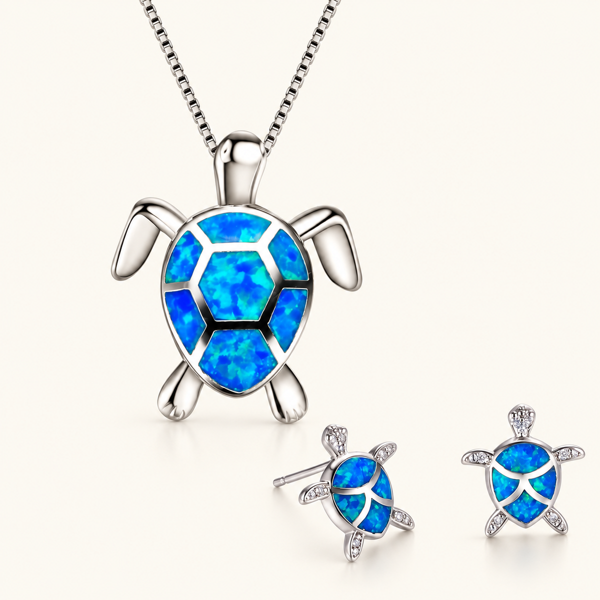 Kailea – Silver-Gold Jewelry Set with Turtle and Shimmering Stone Decorations (Necklace + Earrings)