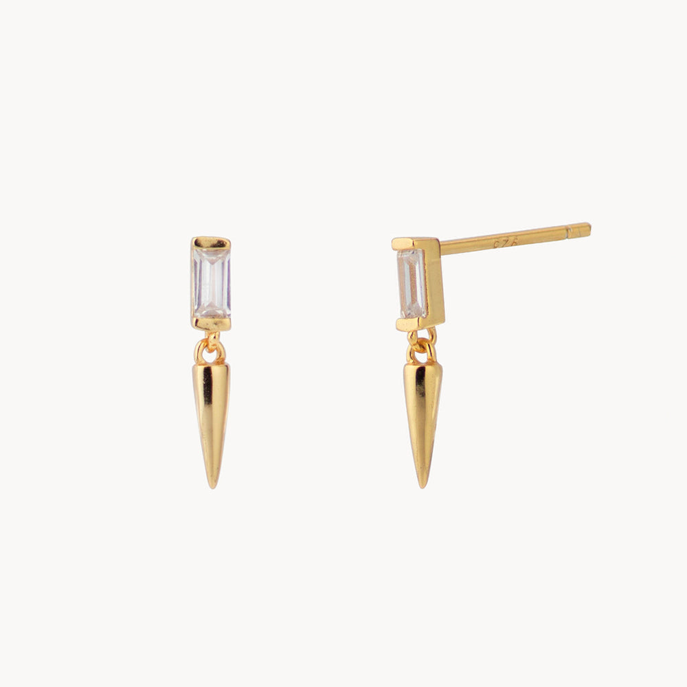 Women’s Ear Studs with a Rectangular Stone Accent and Pointed Dangle