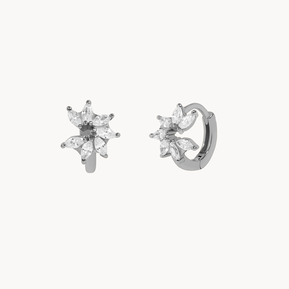 Women’s Flower Hoops Showcasing Open Flower Design and Circular Stone Setting
