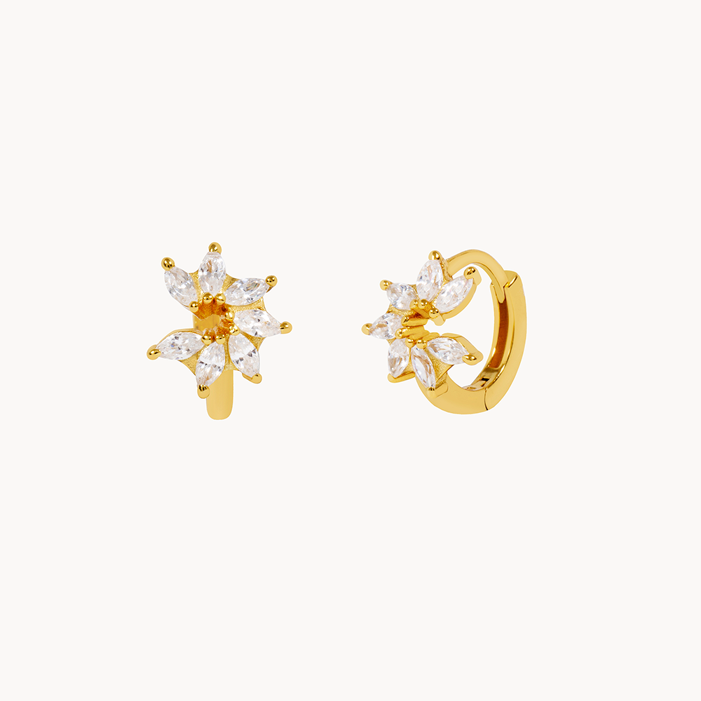 Women’s Flower Hoops Showcasing Open Flower Design and Circular Stone Setting