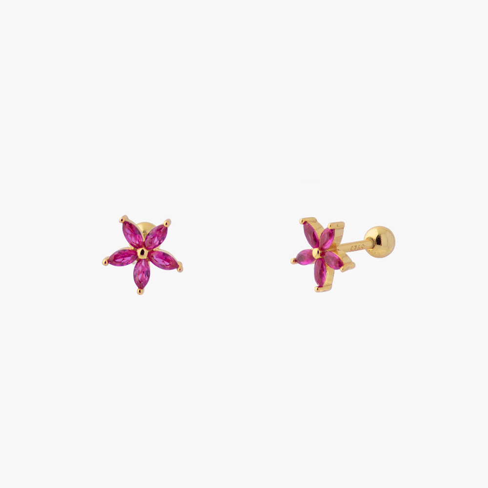 Women’s Flower Piercing Featuring Five Petals and Screw Ball Closure