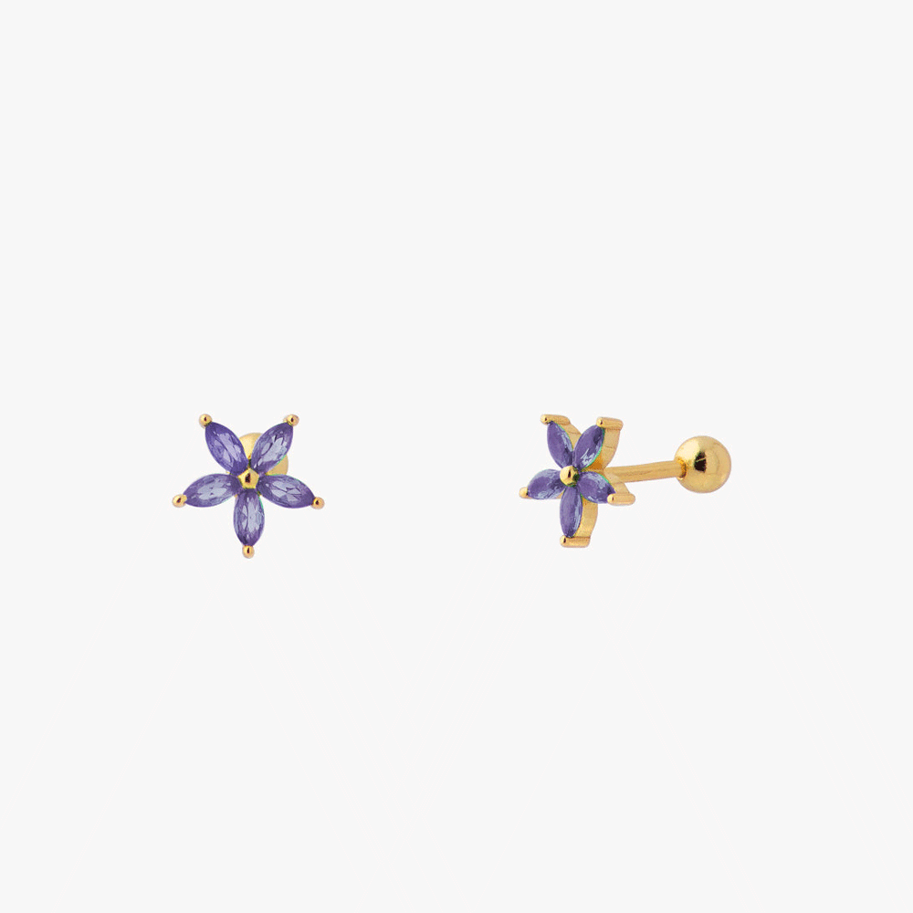 Women’s Flower Piercing Featuring Five Petals and Screw Ball Closure