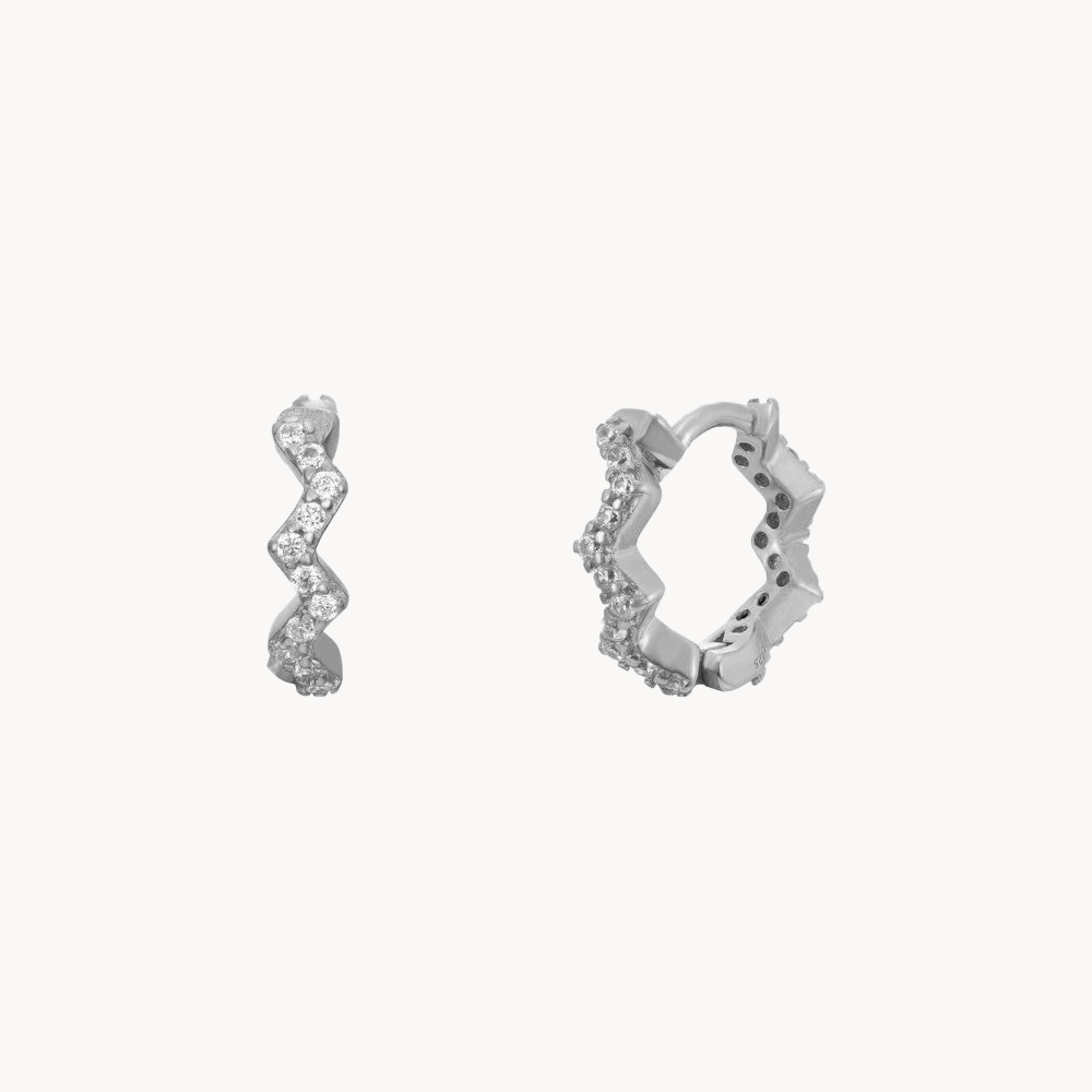 Women’s Zigzag Hoop Earrings with Ongoing Stone Design and Compact Shape