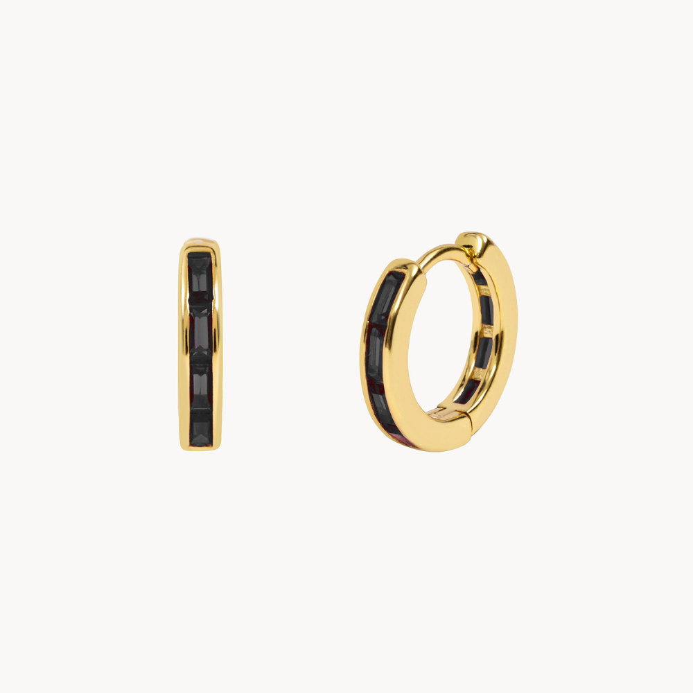 Women’s Hoop Earrings With Baguette-Shaped Stone Accents and Sleek Design