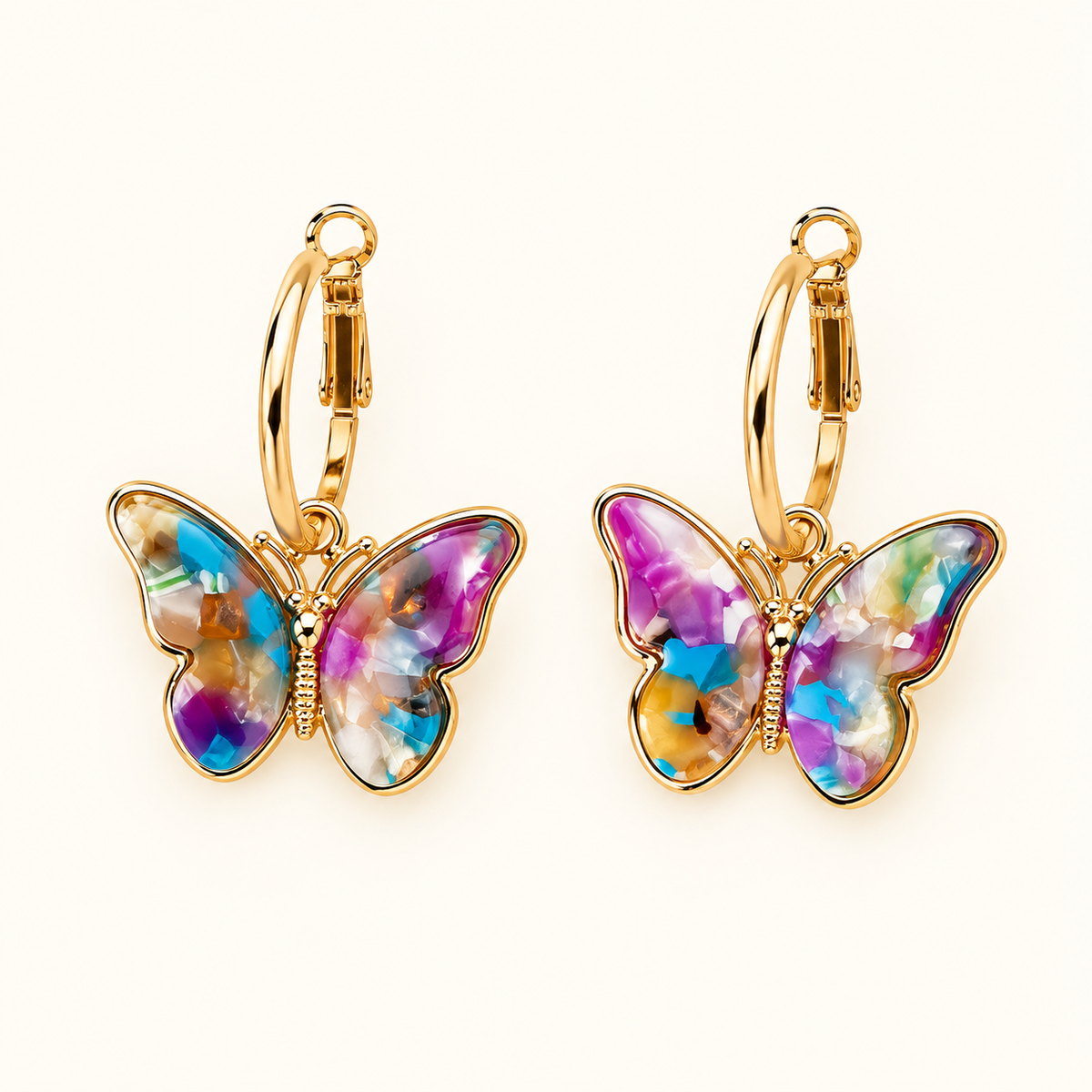 Women’s Butterfly Drop Earrings with Clear Wing Design and Hoop Style
