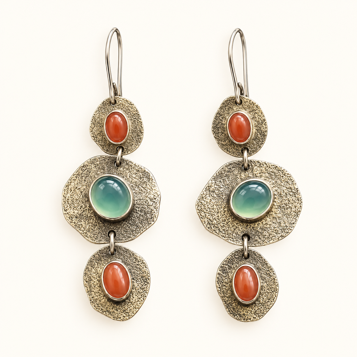 Women’s Drop Earrings Featuring Unique Round Shapes and Oval Stone Accents