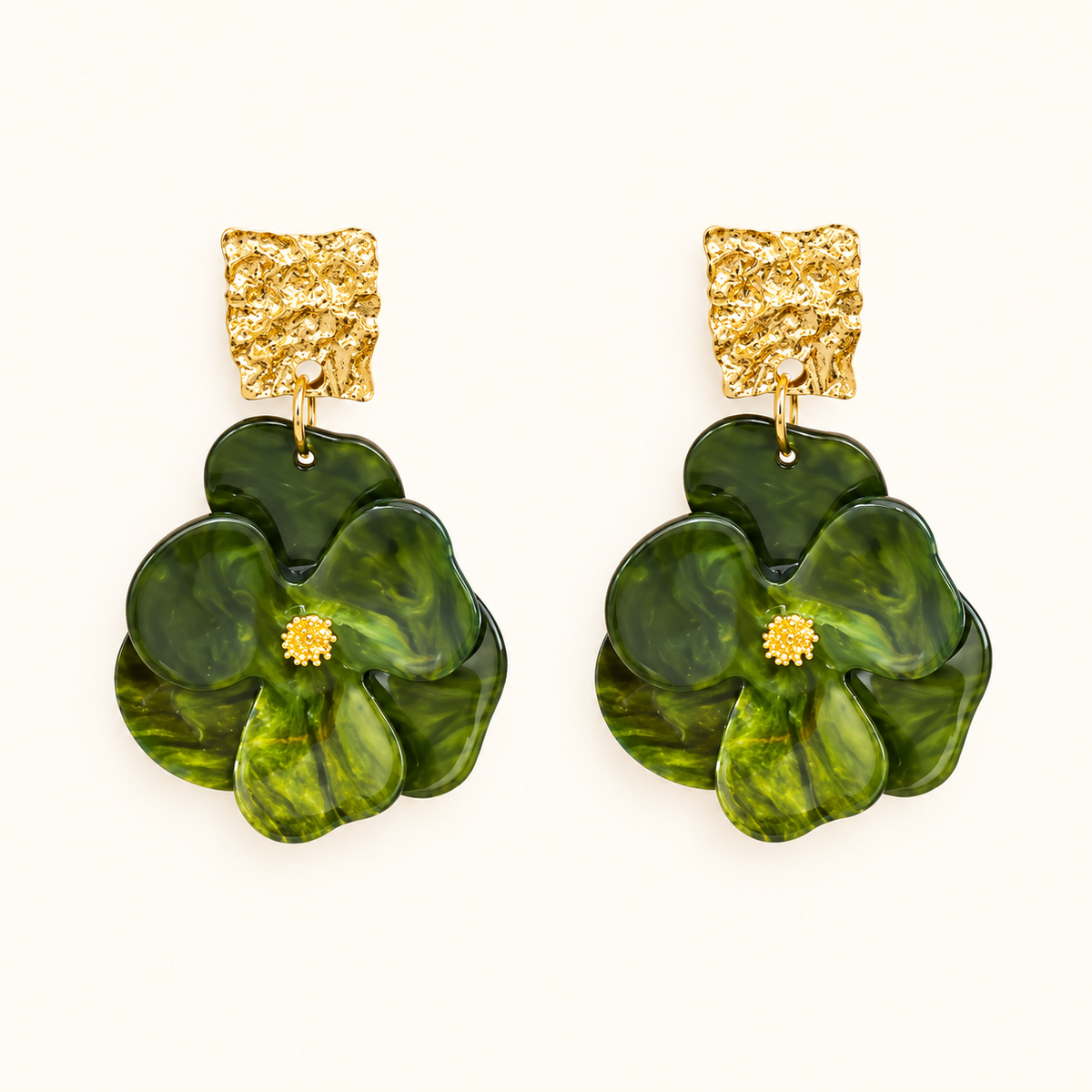 Women's Flower Drop Earrings with Oversized Petals and Textured Ear Stud