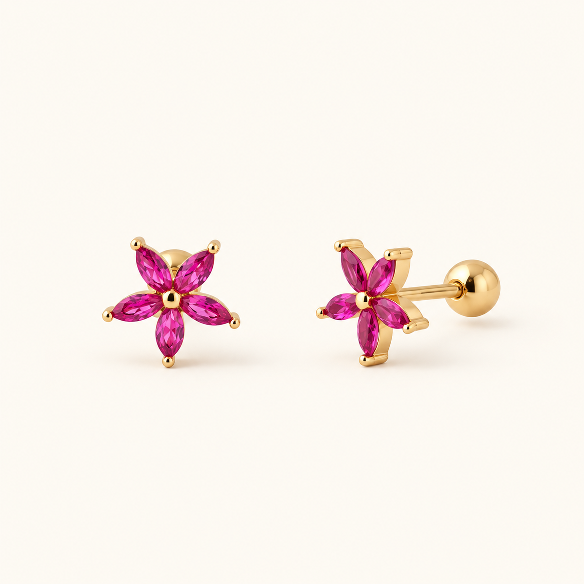 Women’s Flower Piercing Featuring Five Petals and Screw Ball Closure