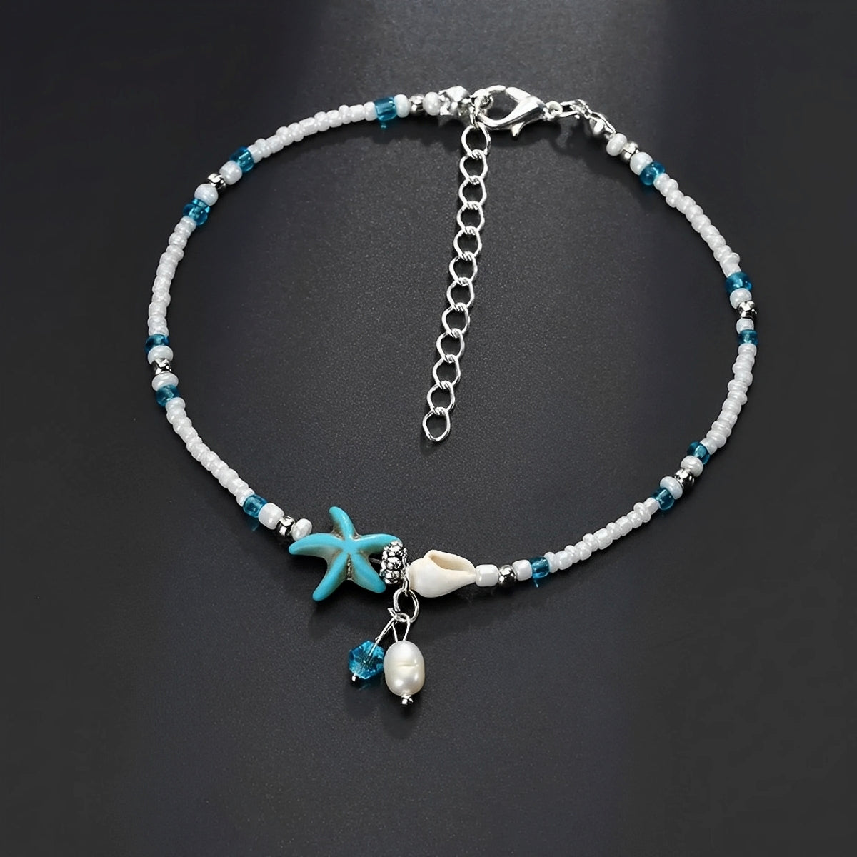 Isla – Star and shell ankle bracelet with natural stones