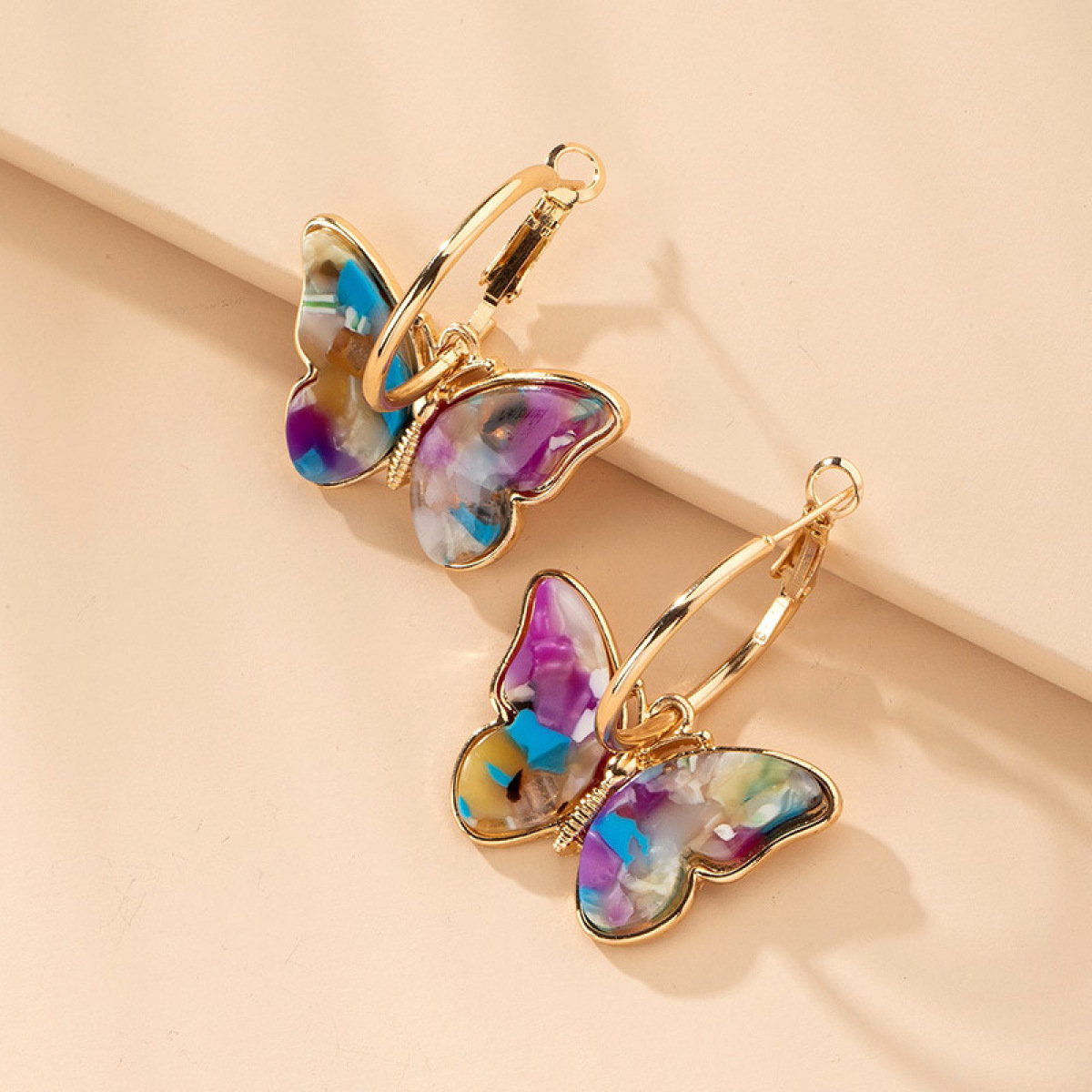 Women’s Butterfly Drop Earrings with Clear Wing Design and Hoop Style