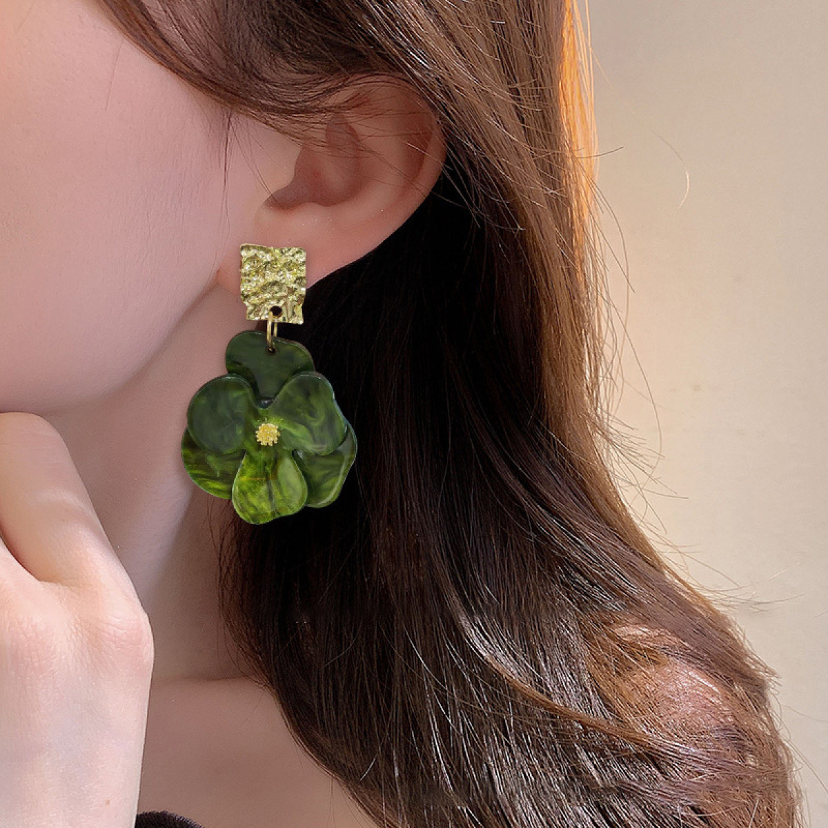 Women's Flower Drop Earrings with Oversized Petals and Textured Ear Stud