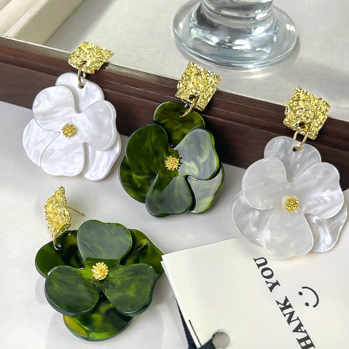 Women's Flower Drop Earrings with Oversized Petals and Textured Ear Stud