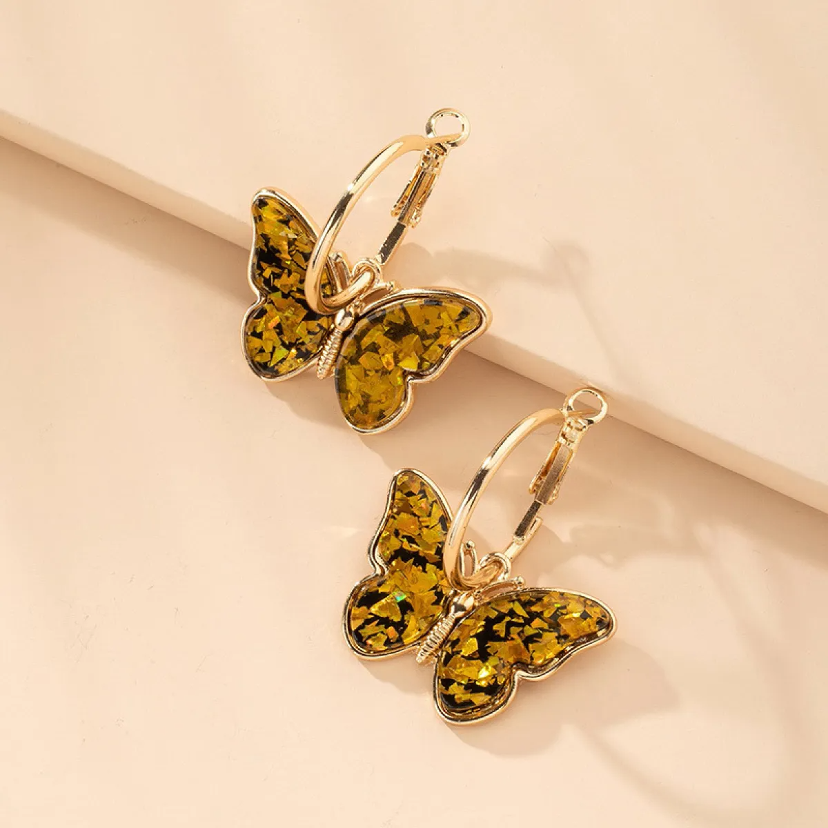 Women’s Butterfly Drop Earrings with Clear Wing Design and Hoop Style