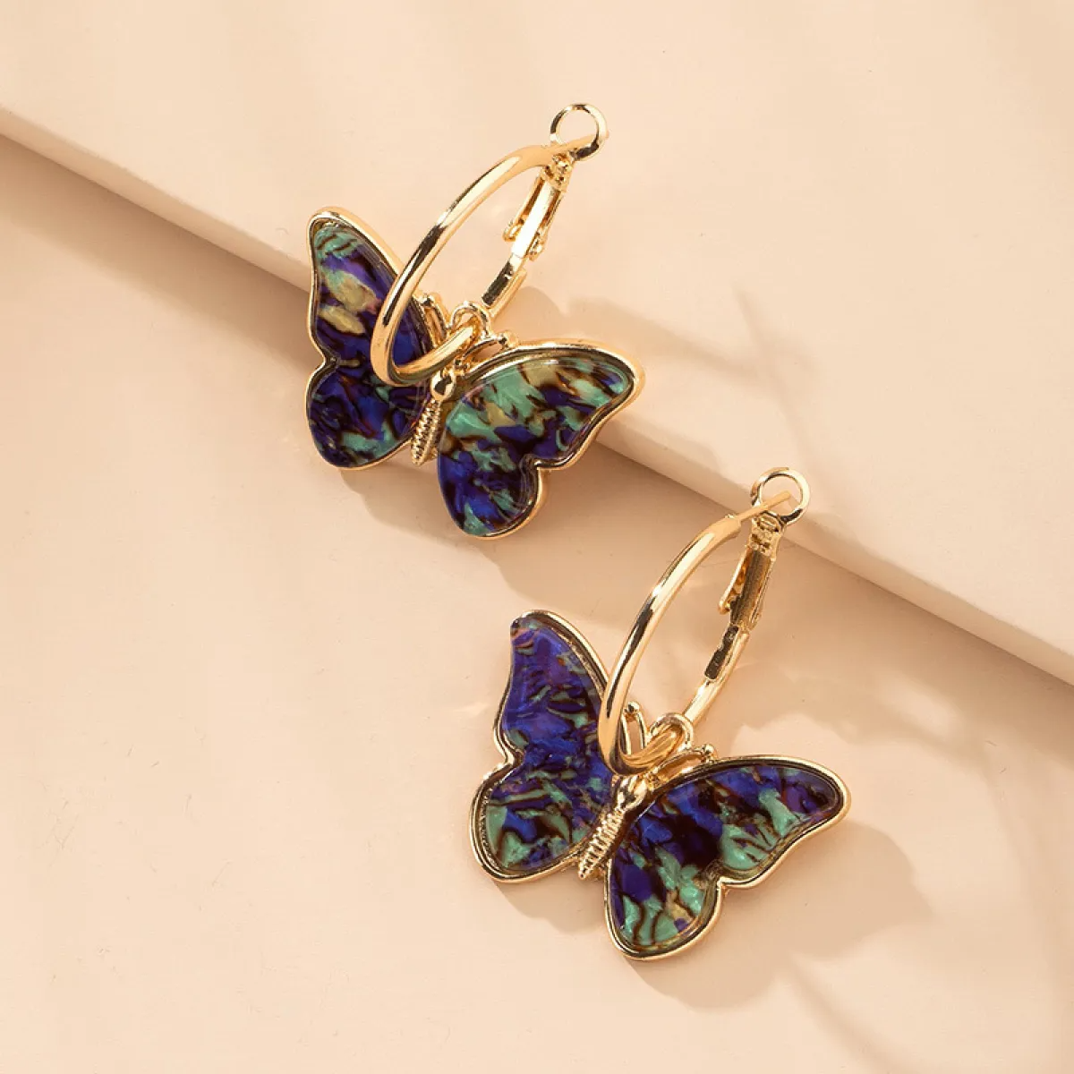 Women’s Butterfly Drop Earrings with Clear Wing Design and Hoop Style