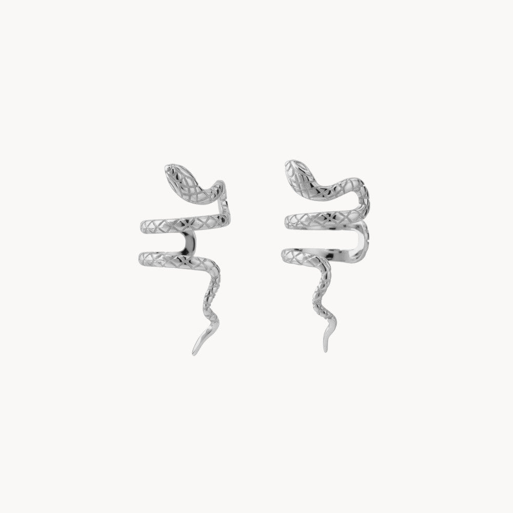 Women's Snake Ear Cuff with Twisted Design and Engraved Scale Features
