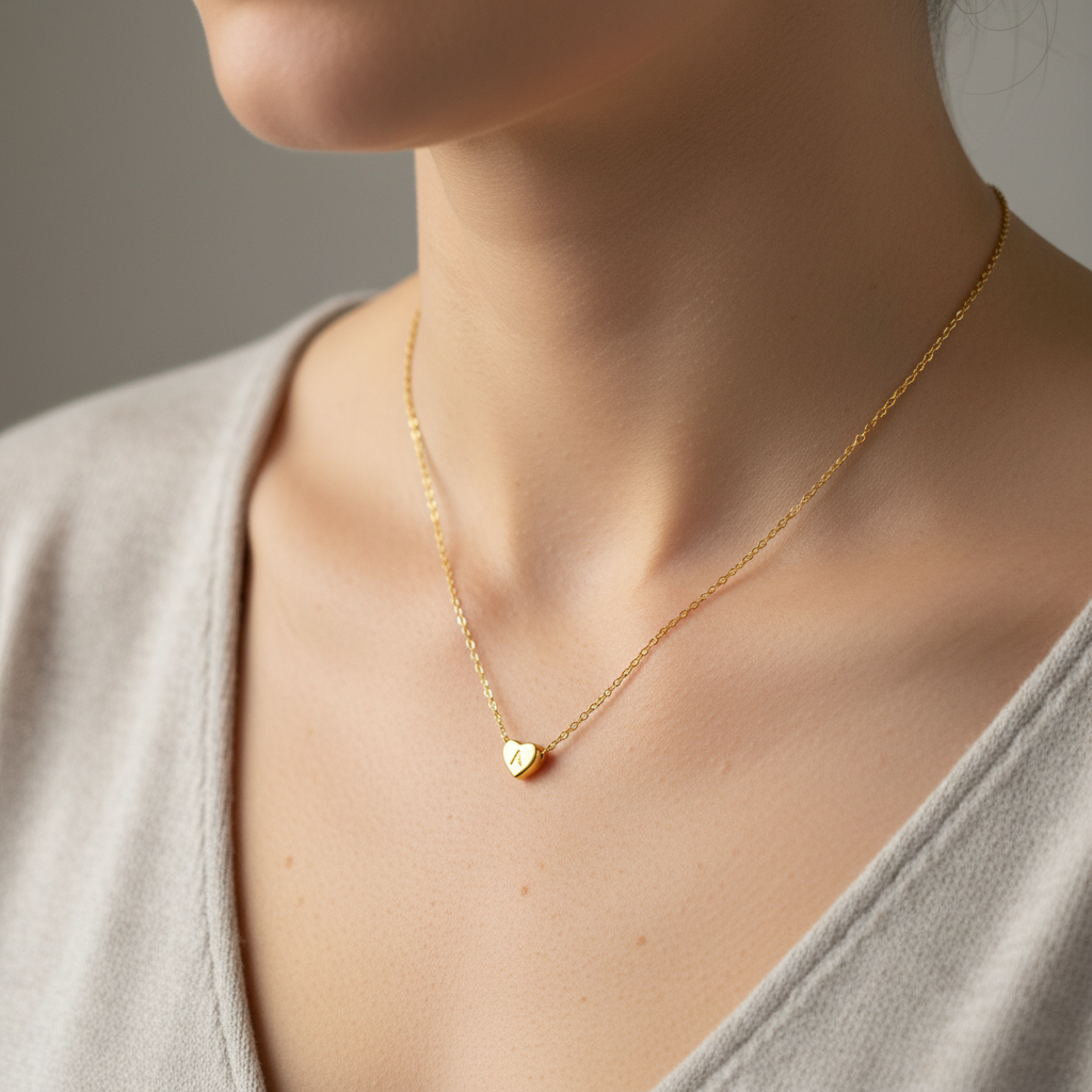 Amora – Necklace with initials in heart shape gold plating