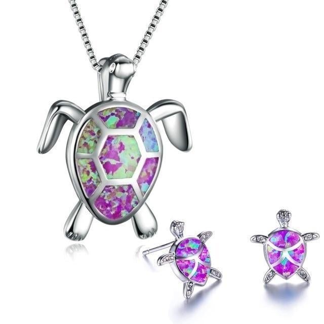 Kailea – Silver-Gold Jewelry Set with Turtle and Shimmering Stone Decorations (Necklace + Earrings)