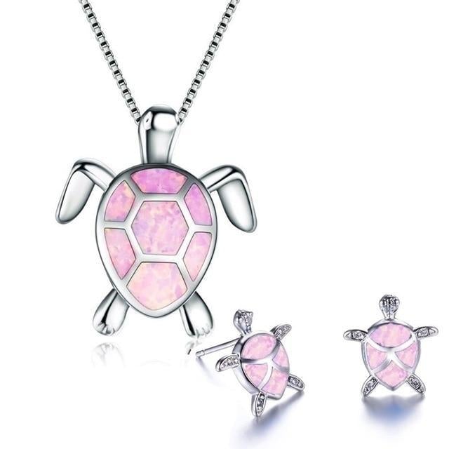 Kailea – Silver-Gold Jewelry Set with Turtle and Shimmering Stone Decorations (Necklace + Earrings)
