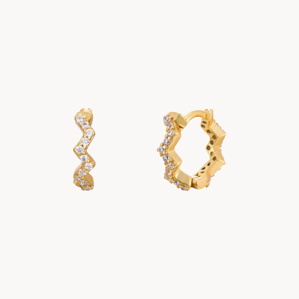 Women’s Zigzag Hoop Earrings with Ongoing Stone Design and Compact Shape